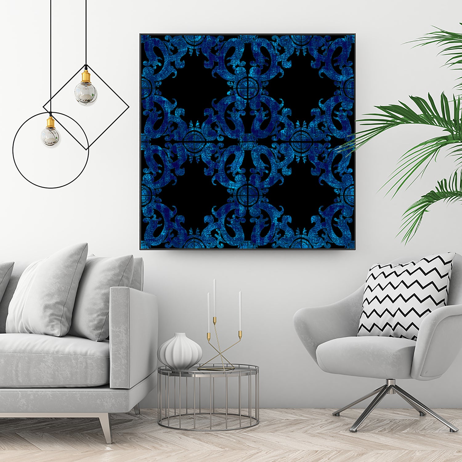 Blue carved tile ceramic effect by Bernadette Mombourgh on GIANT ART - blue digital painting