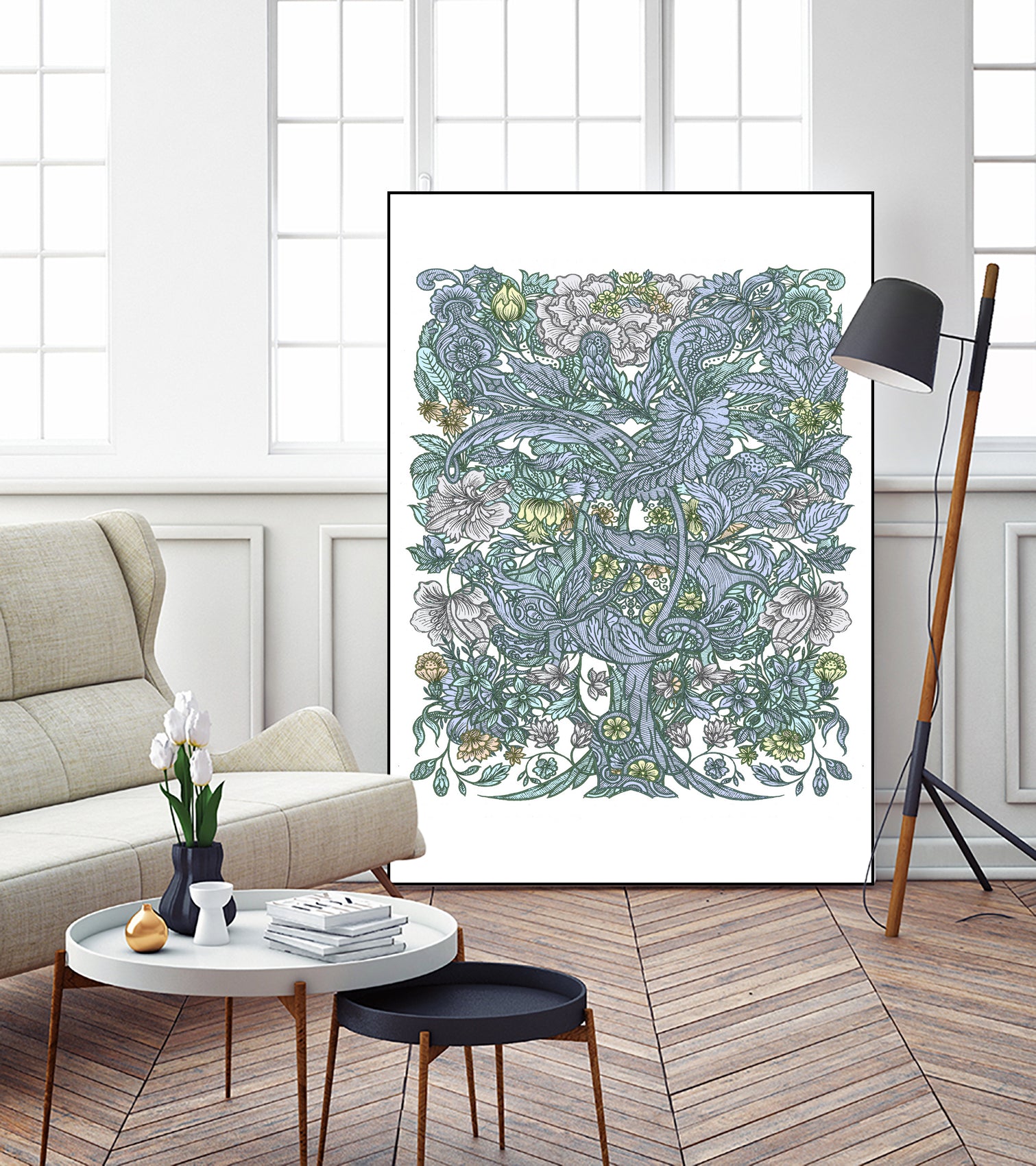 Floral delight by anne corr on GIANT ART - blue digital painting