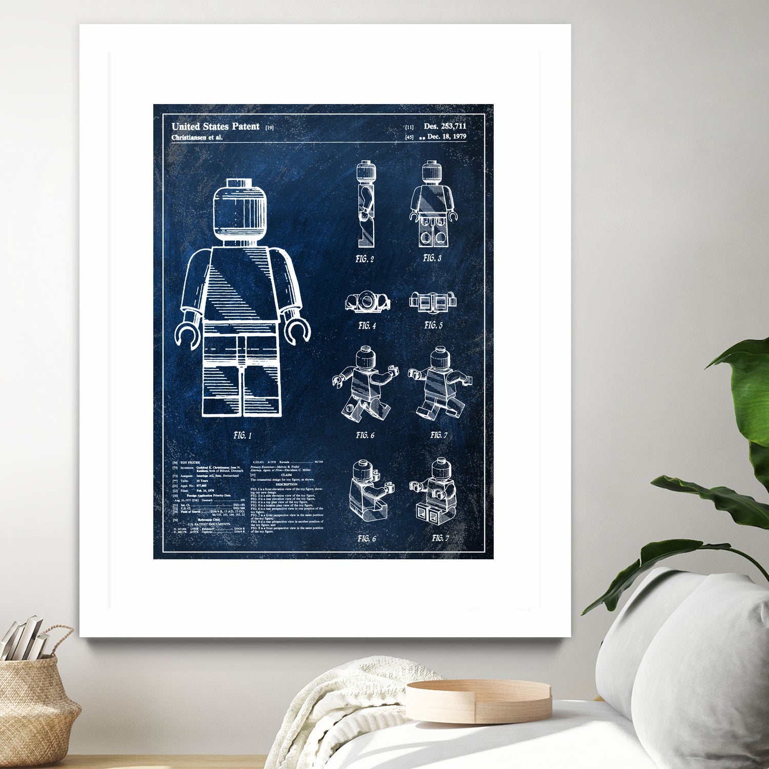 1979 mini figure chalkboard patent by map collection on GIANT ART - blue mixed media