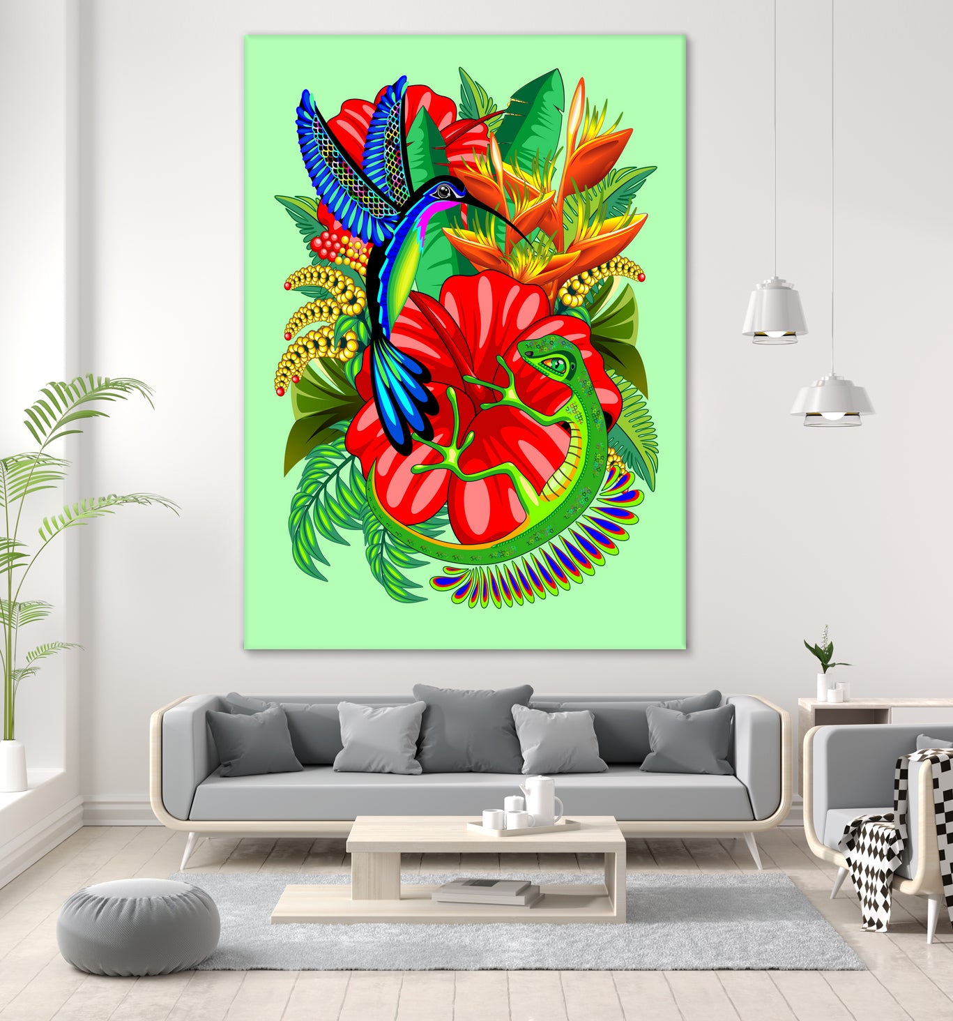 The Lizard, The Hummingbird and The Hibiscus by Monica Terrana on GIANT ART - green digital drawing