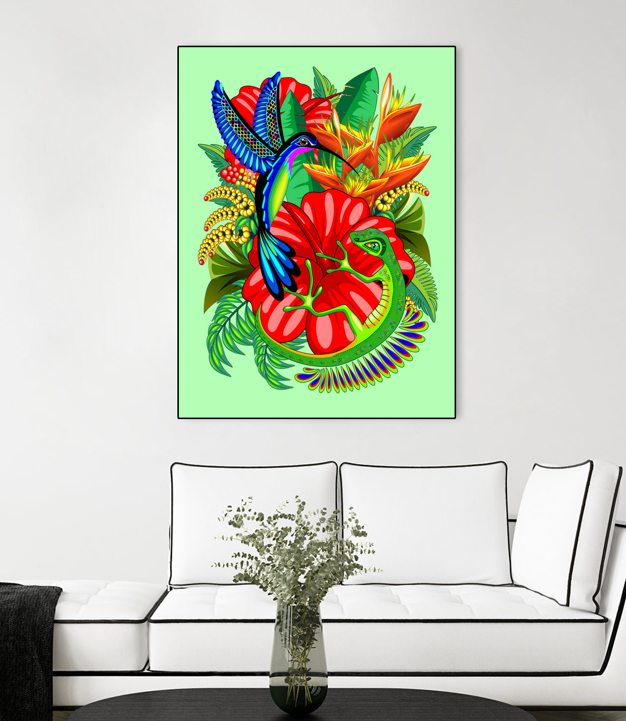 The Lizard, The Hummingbird and The Hibiscus by Monica Terrana on GIANT ART - green digital drawing