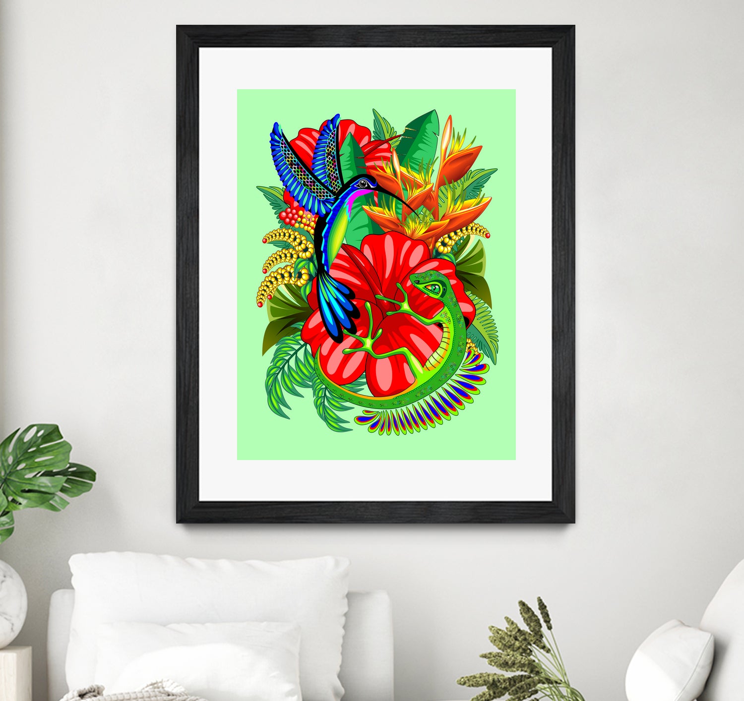 The Lizard, The Hummingbird and The Hibiscus by Monica Terrana on GIANT ART - green digital drawing