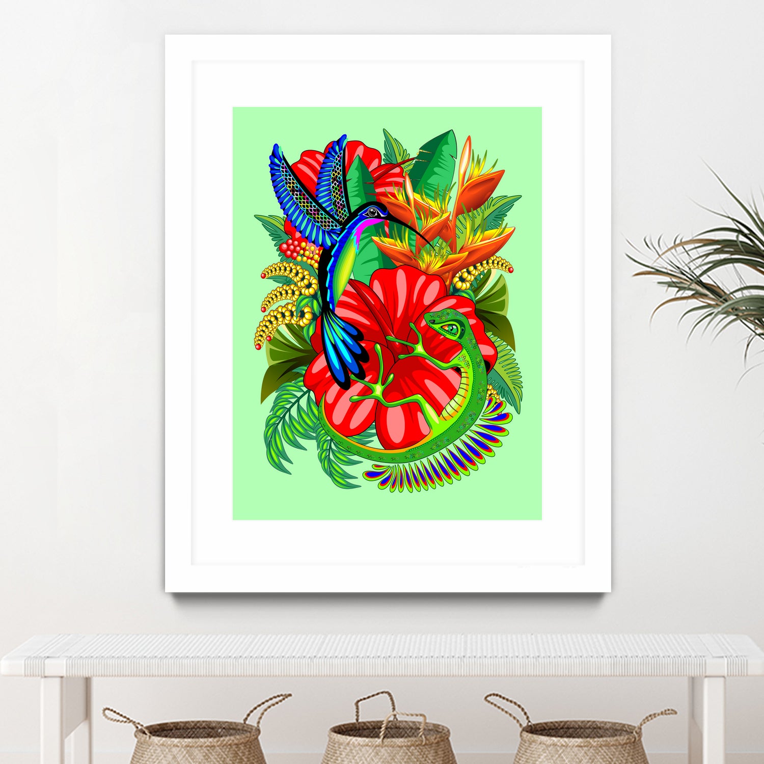 The Lizard, The Hummingbird and The Hibiscus by Monica Terrana on GIANT ART - green digital drawing