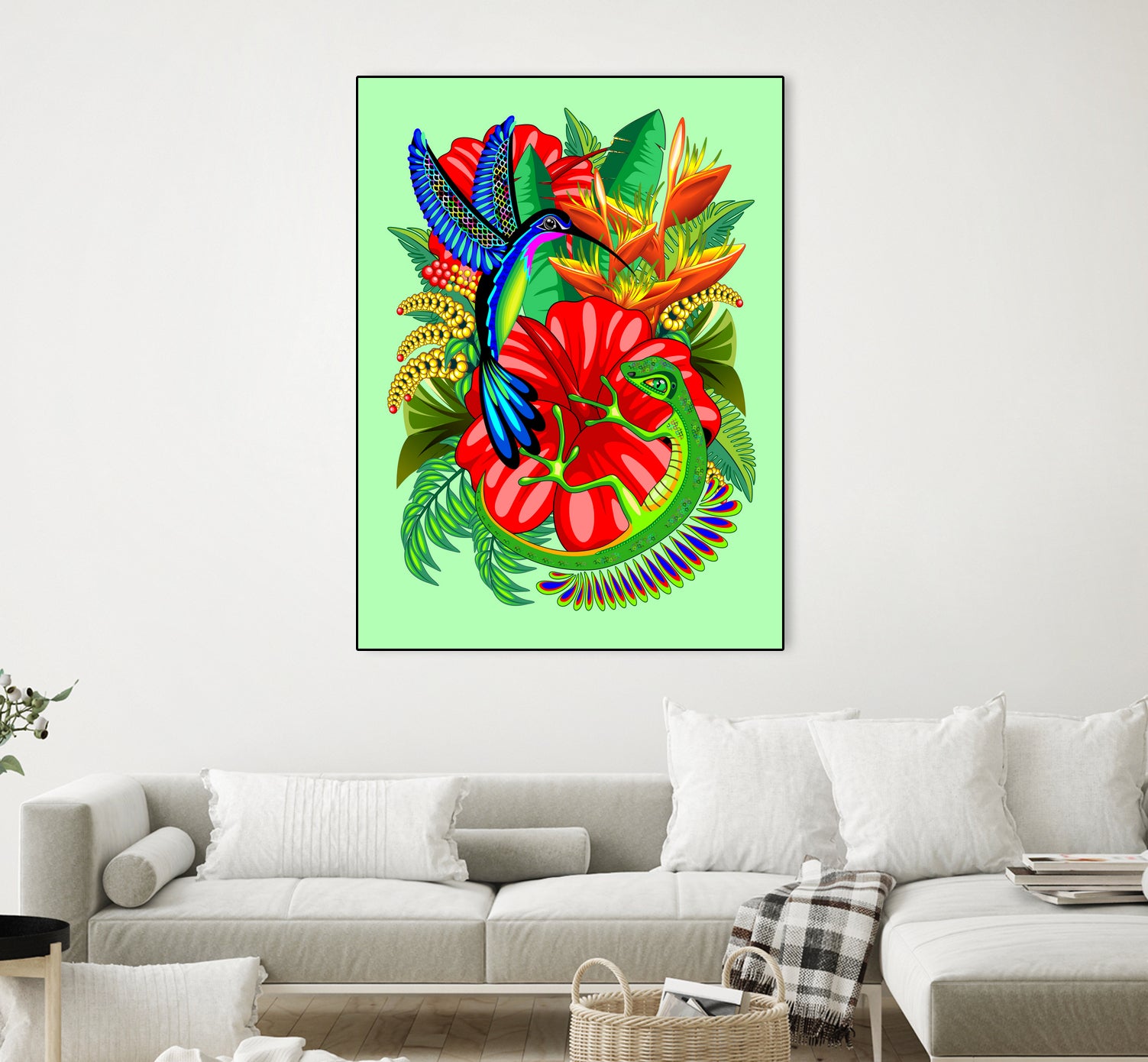 The Lizard, The Hummingbird and The Hibiscus by Monica Terrana on GIANT ART - green digital drawing