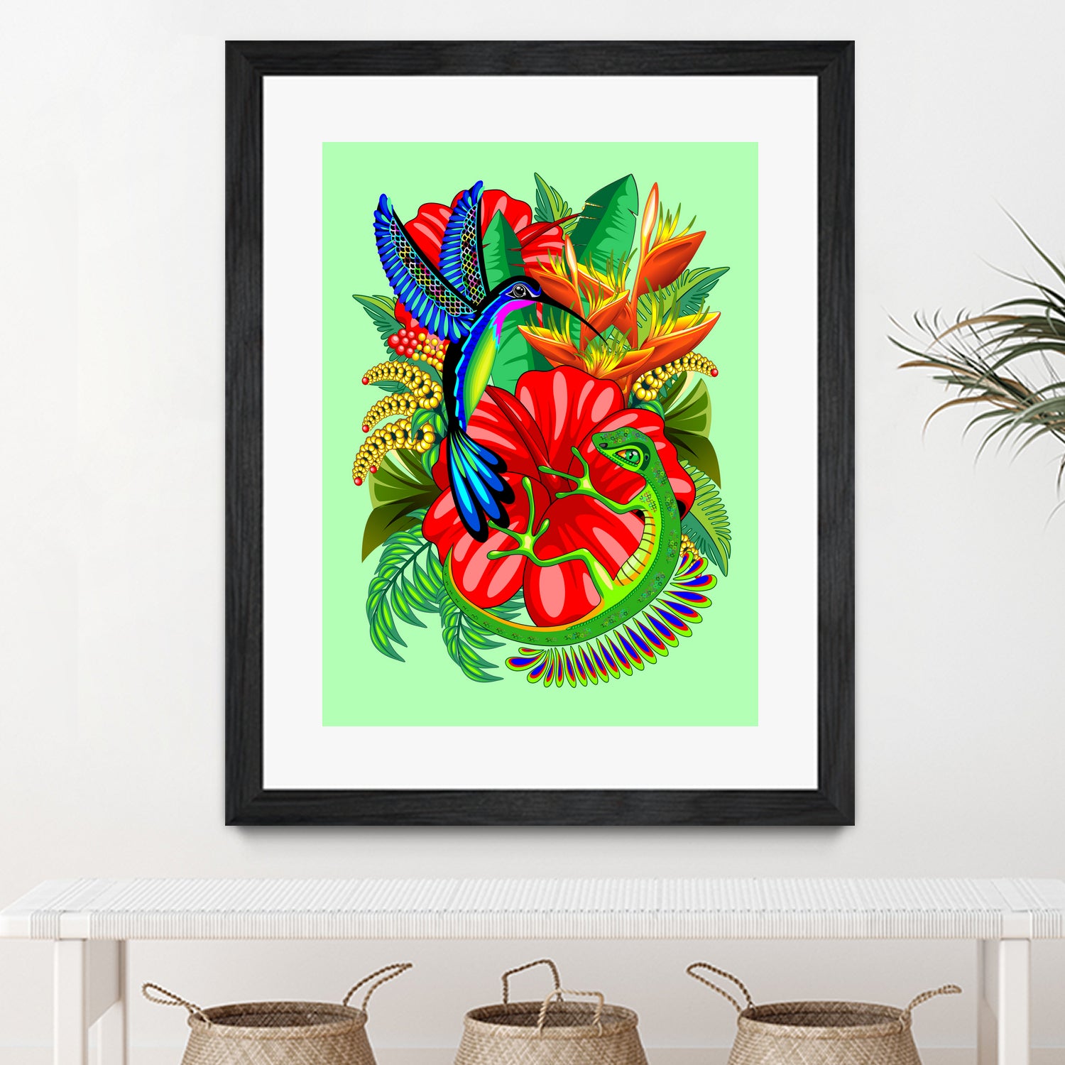 The Lizard, The Hummingbird and The Hibiscus by Monica Terrana on GIANT ART - green digital drawing