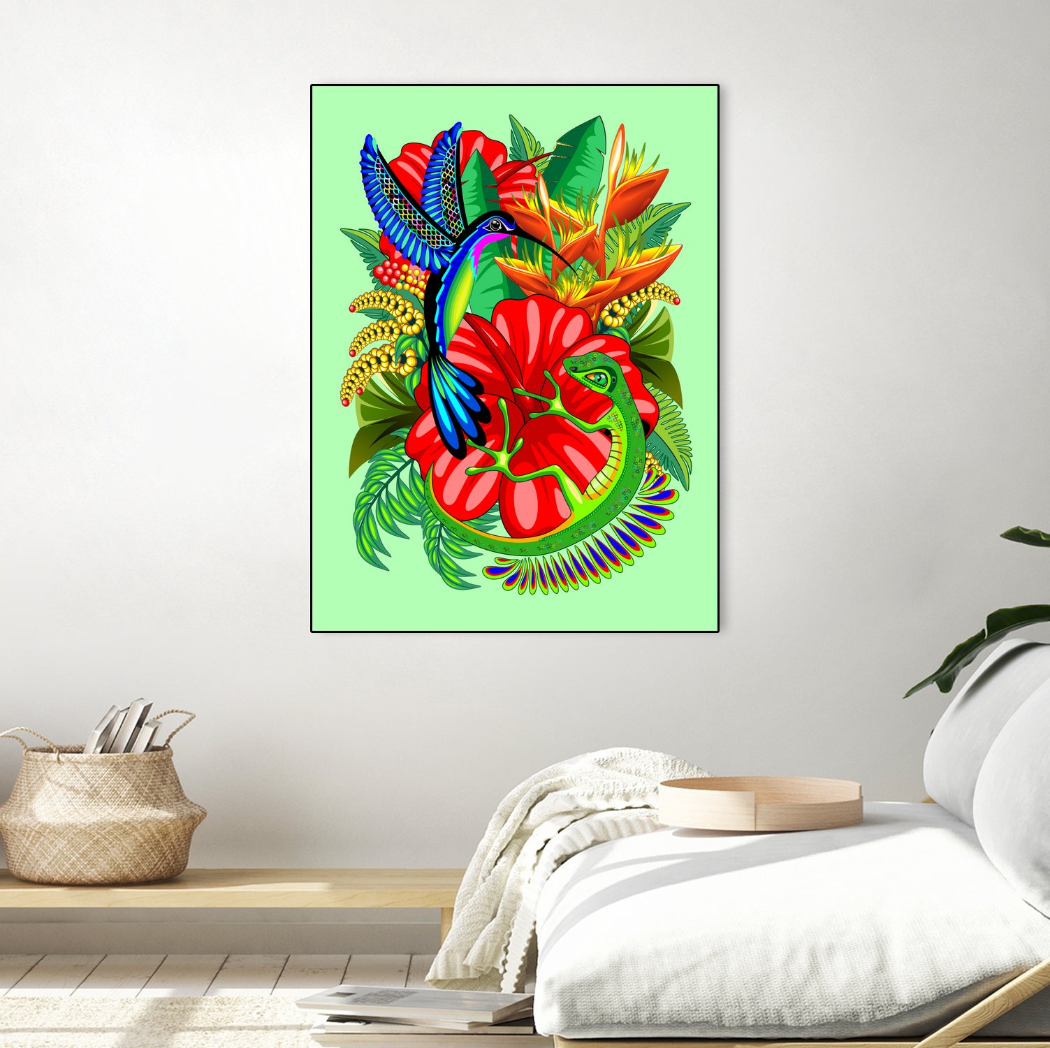 The Lizard, The Hummingbird and The Hibiscus by Monica Terrana on GIANT ART - green digital drawing