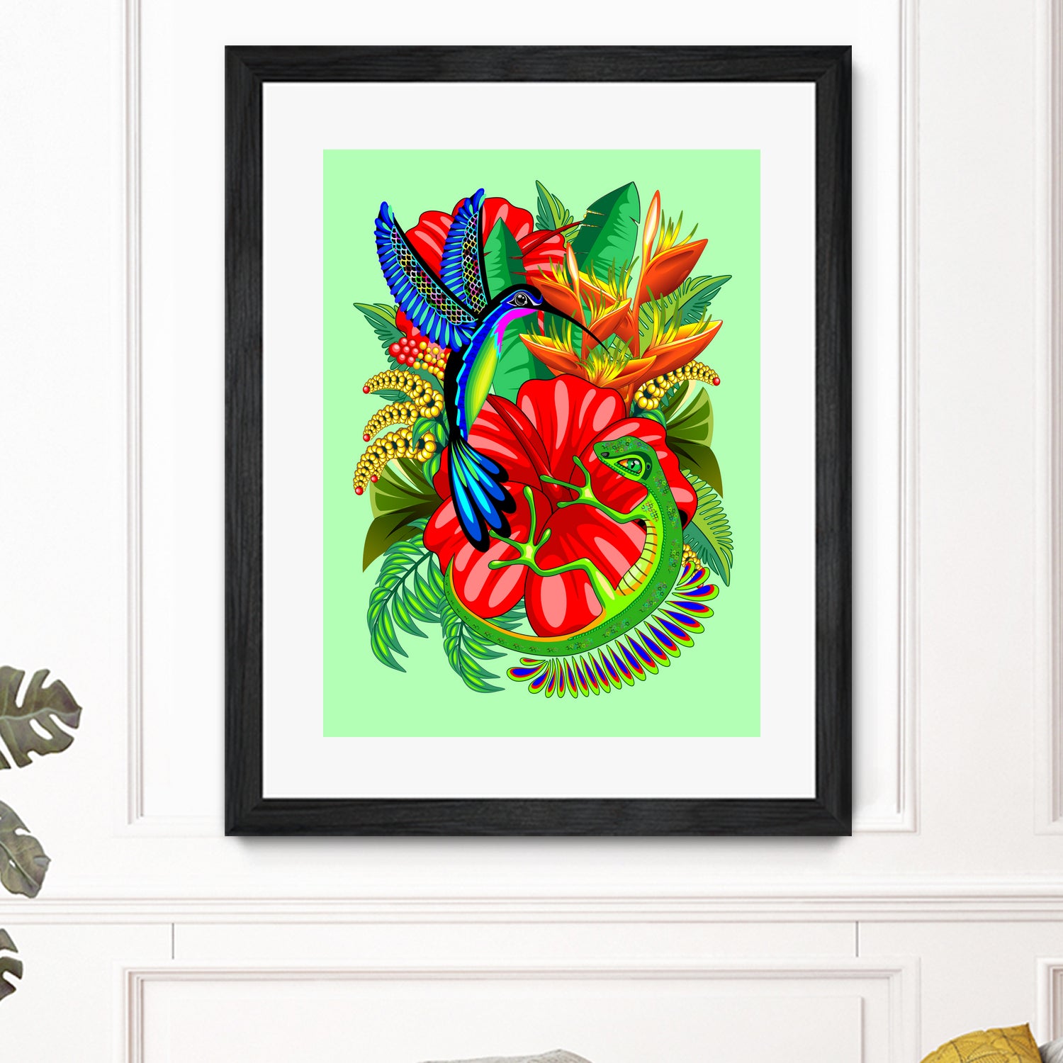 The Lizard, The Hummingbird and The Hibiscus by Monica Terrana on GIANT ART - green digital drawing