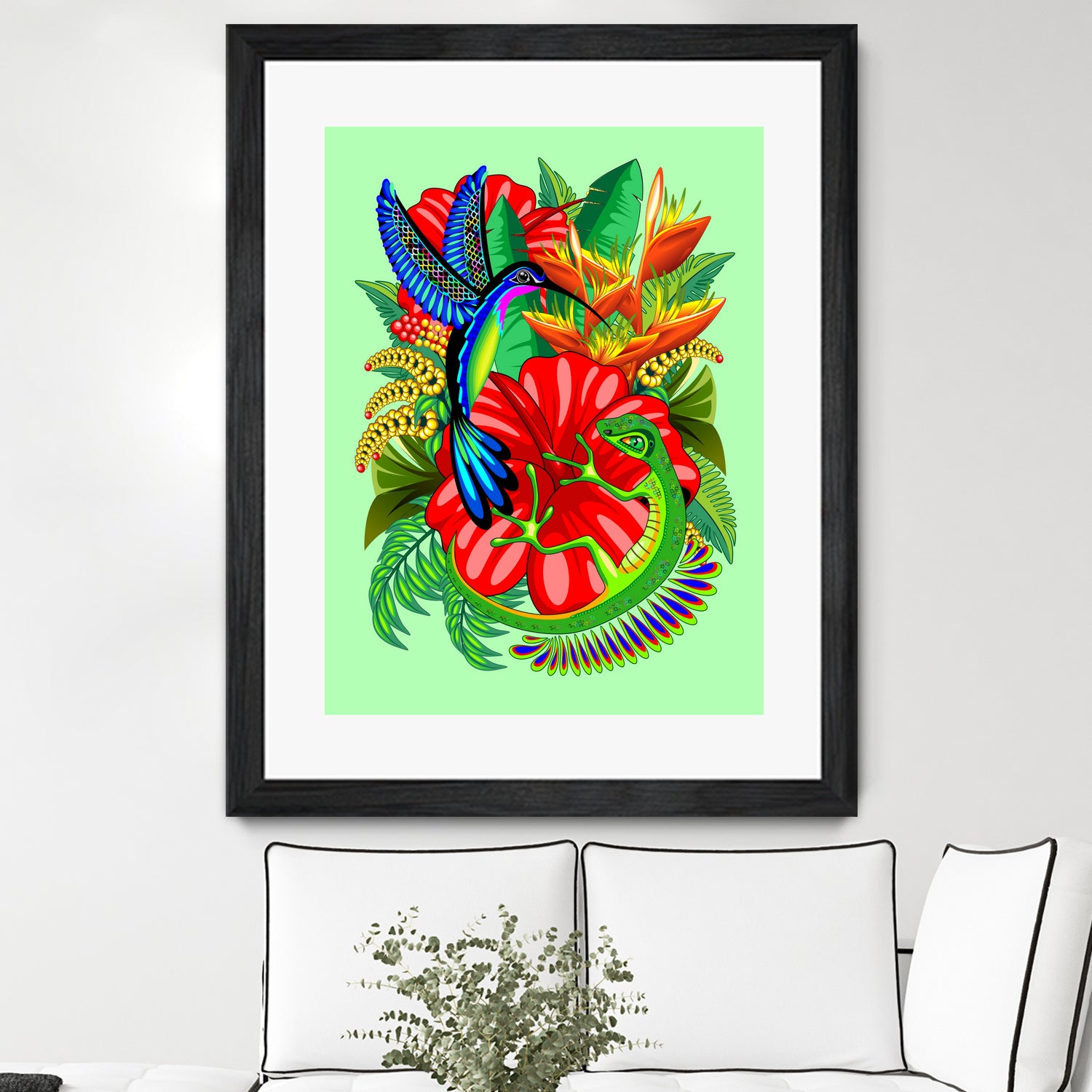 The Lizard, The Hummingbird and The Hibiscus by Monica Terrana on GIANT ART - green digital drawing