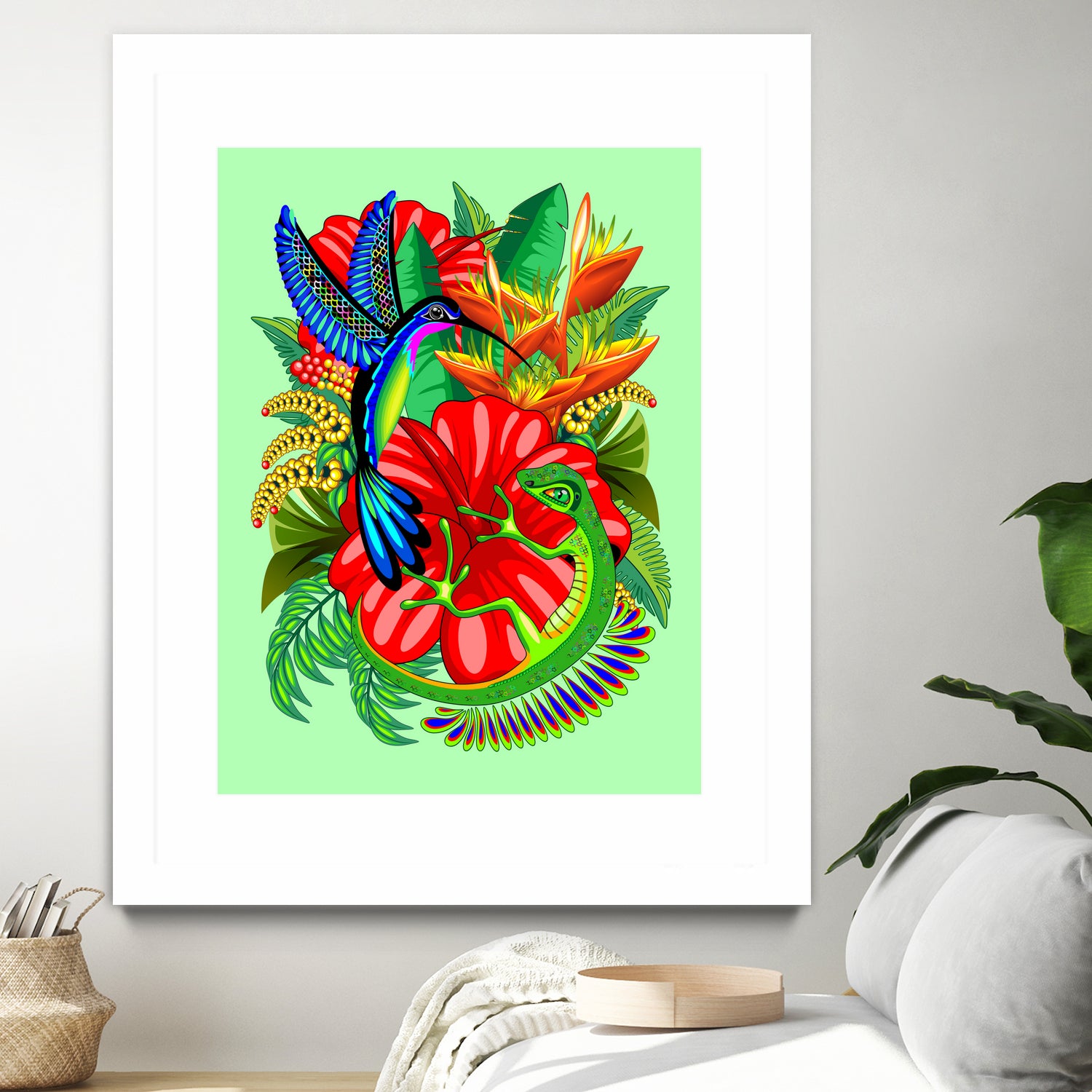 The Lizard, The Hummingbird and The Hibiscus by Monica Terrana on GIANT ART - green digital drawing