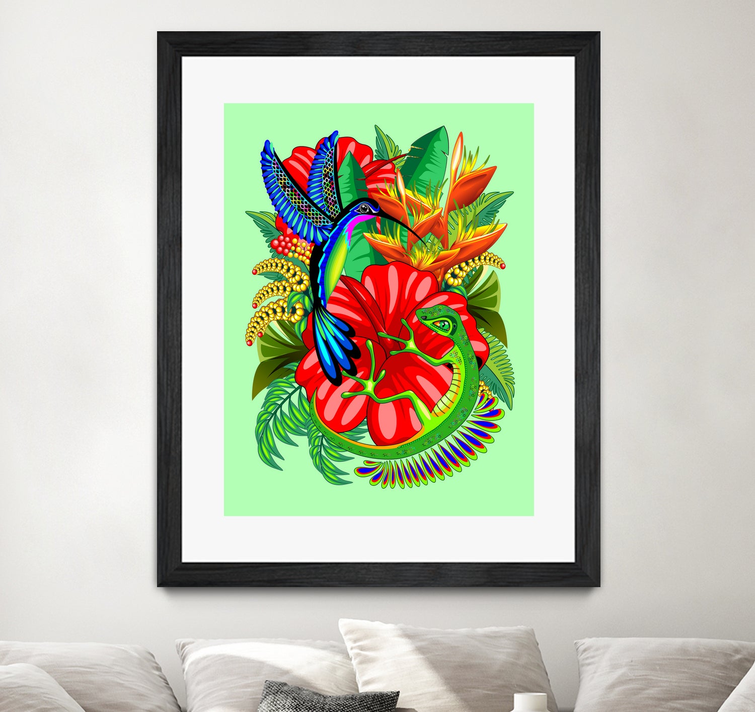 The Lizard, The Hummingbird and The Hibiscus by Monica Terrana on GIANT ART - green digital drawing