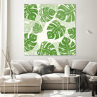 Linocut Monstera Pattern by Bianca Green on GIANT ART - green mixed media