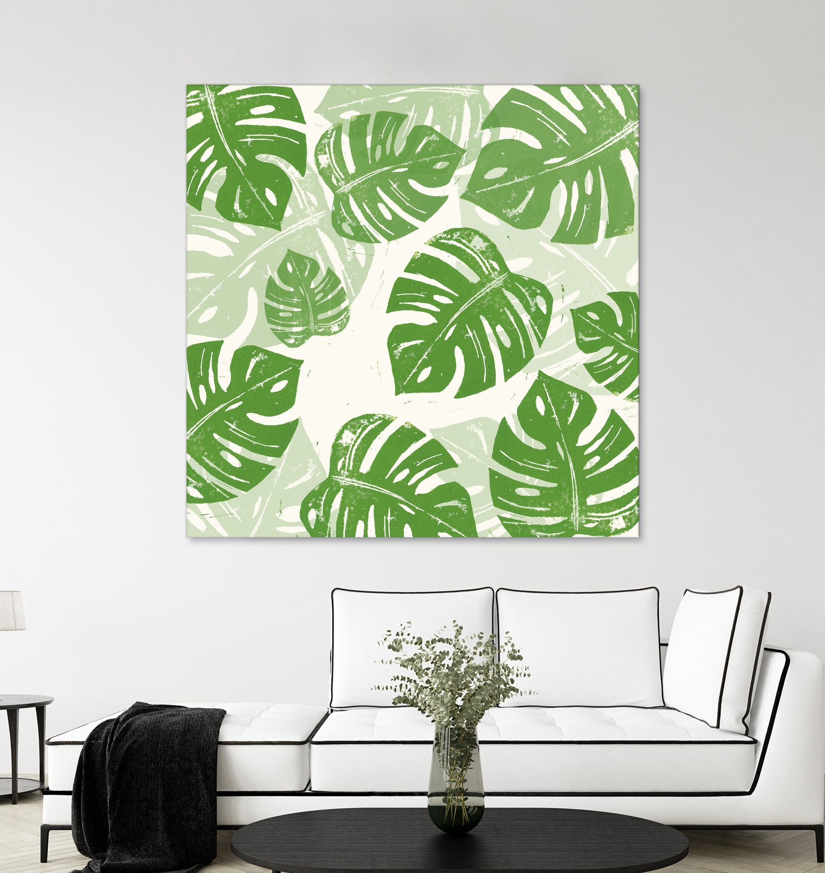 Linocut Monstera Pattern by Bianca Green on GIANT ART - green mixed media