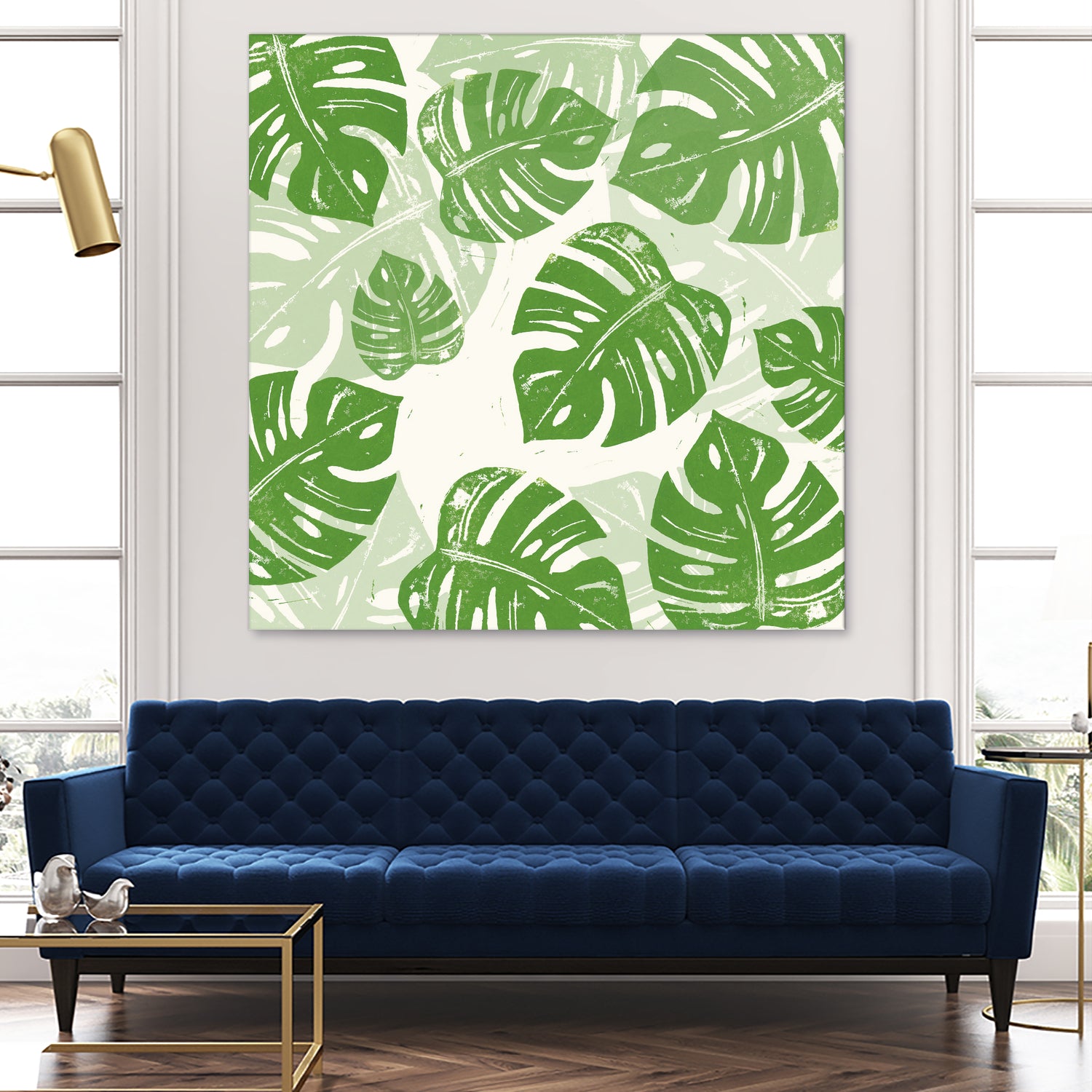 Linocut Monstera Pattern by Bianca Green on GIANT ART - green mixed media