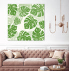 Linocut Monstera Pattern by Bianca Green on GIANT ART - green mixed media