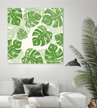 Linocut Monstera Pattern by Bianca Green on GIANT ART - green mixed media