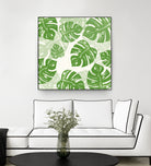 Linocut Monstera Pattern by Bianca Green on GIANT ART - green mixed media