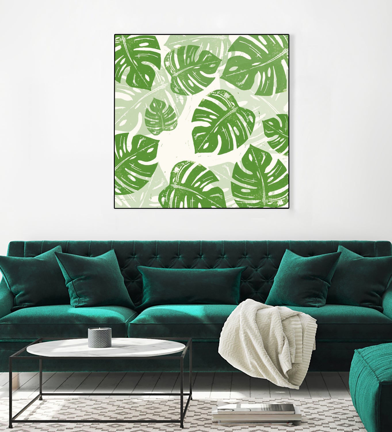 Linocut Monstera Pattern by Bianca Green on GIANT ART - green mixed media