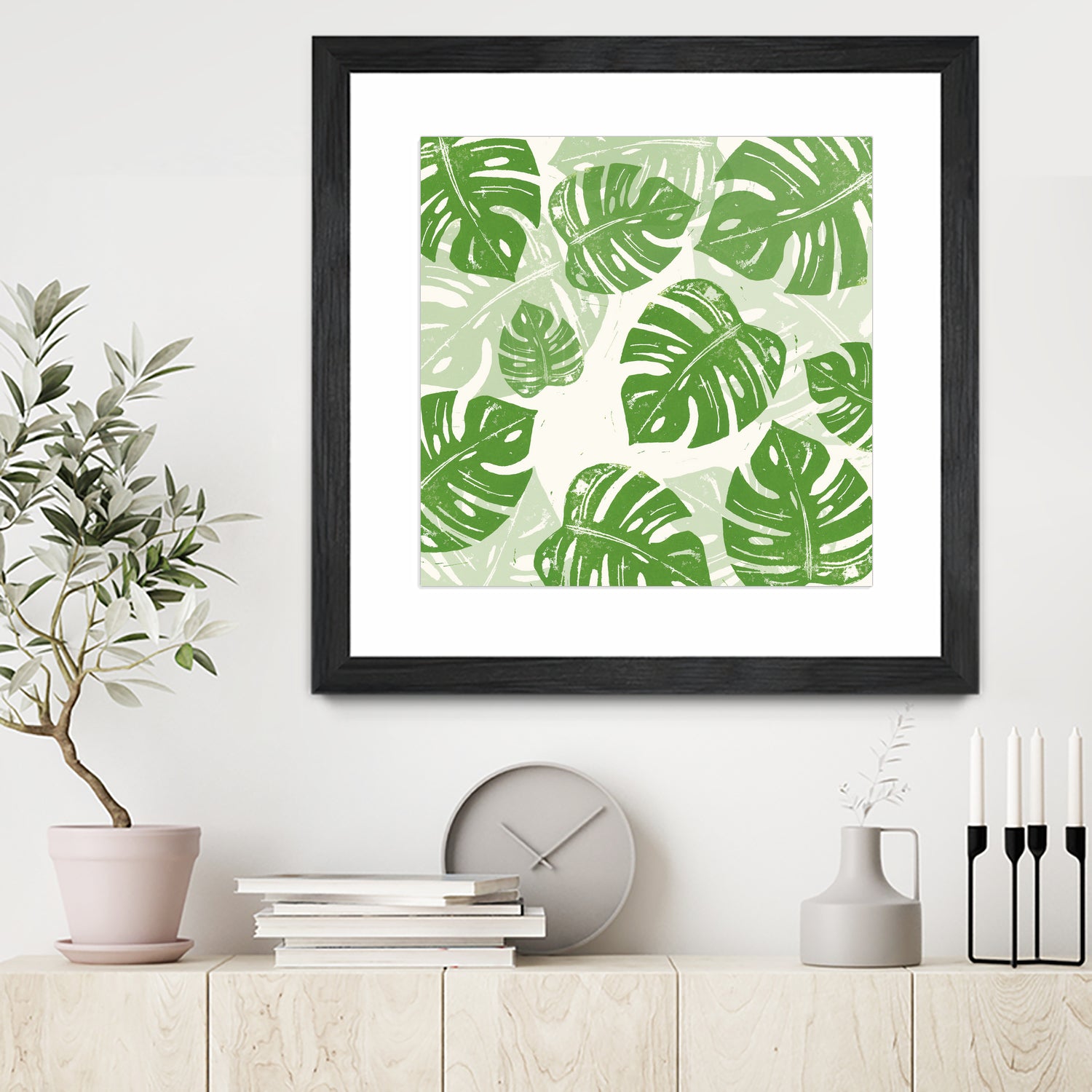 Linocut Monstera Pattern by Bianca Green on GIANT ART - green mixed media