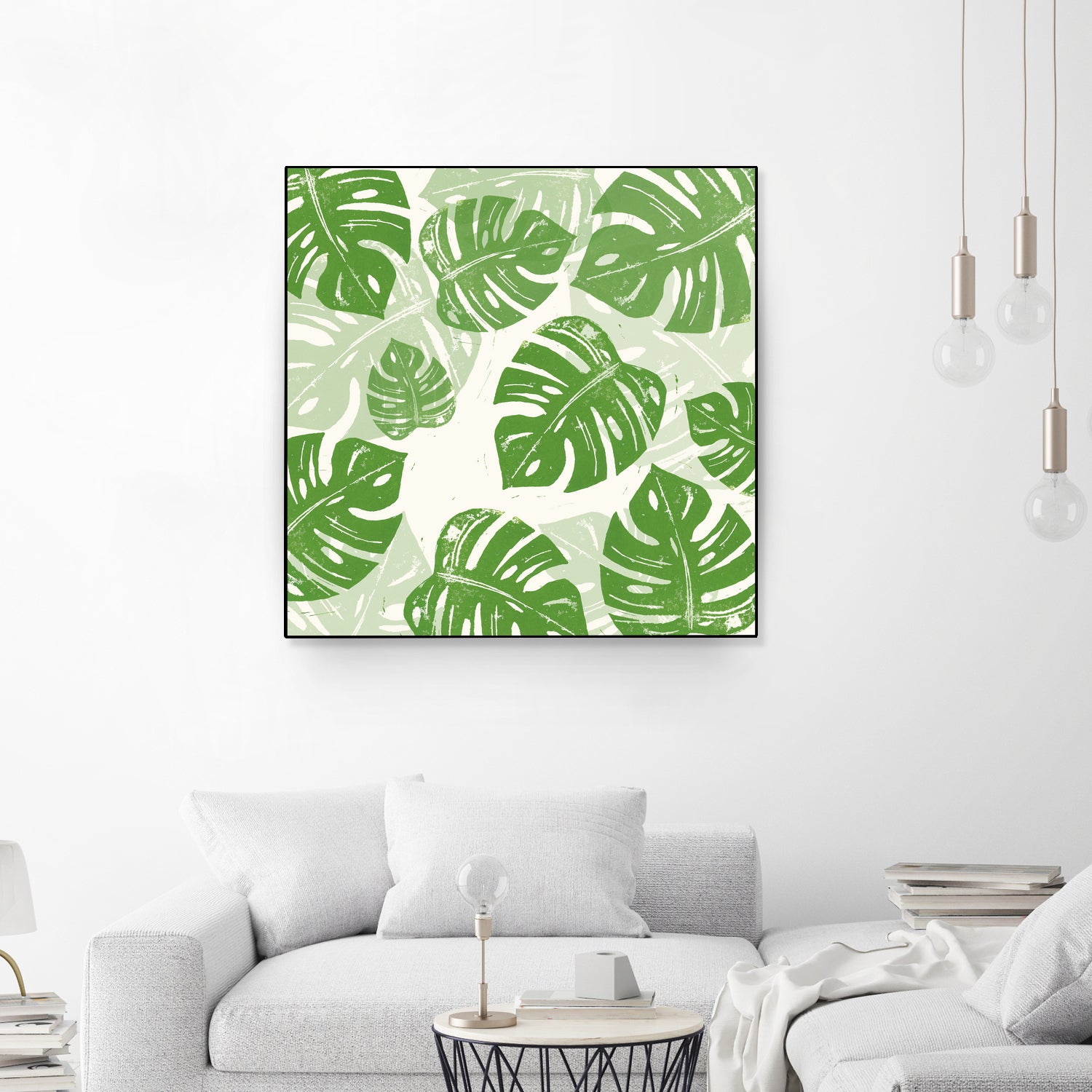 Linocut Monstera Pattern by Bianca Green on GIANT ART - green mixed media