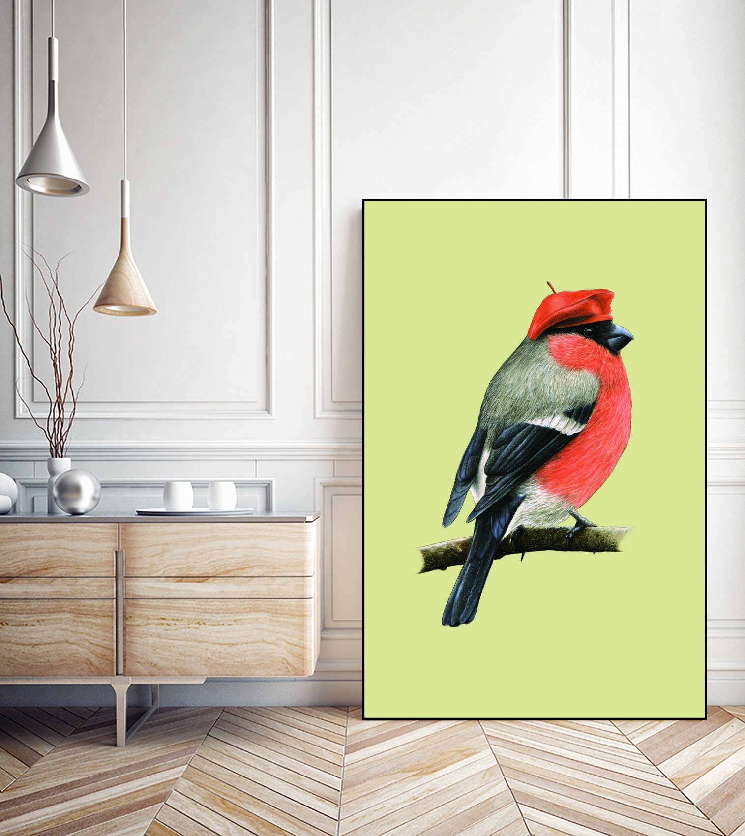 Eurasian bullfinch by Mikhail Vedernikov on GIANT ART - orange mixed media