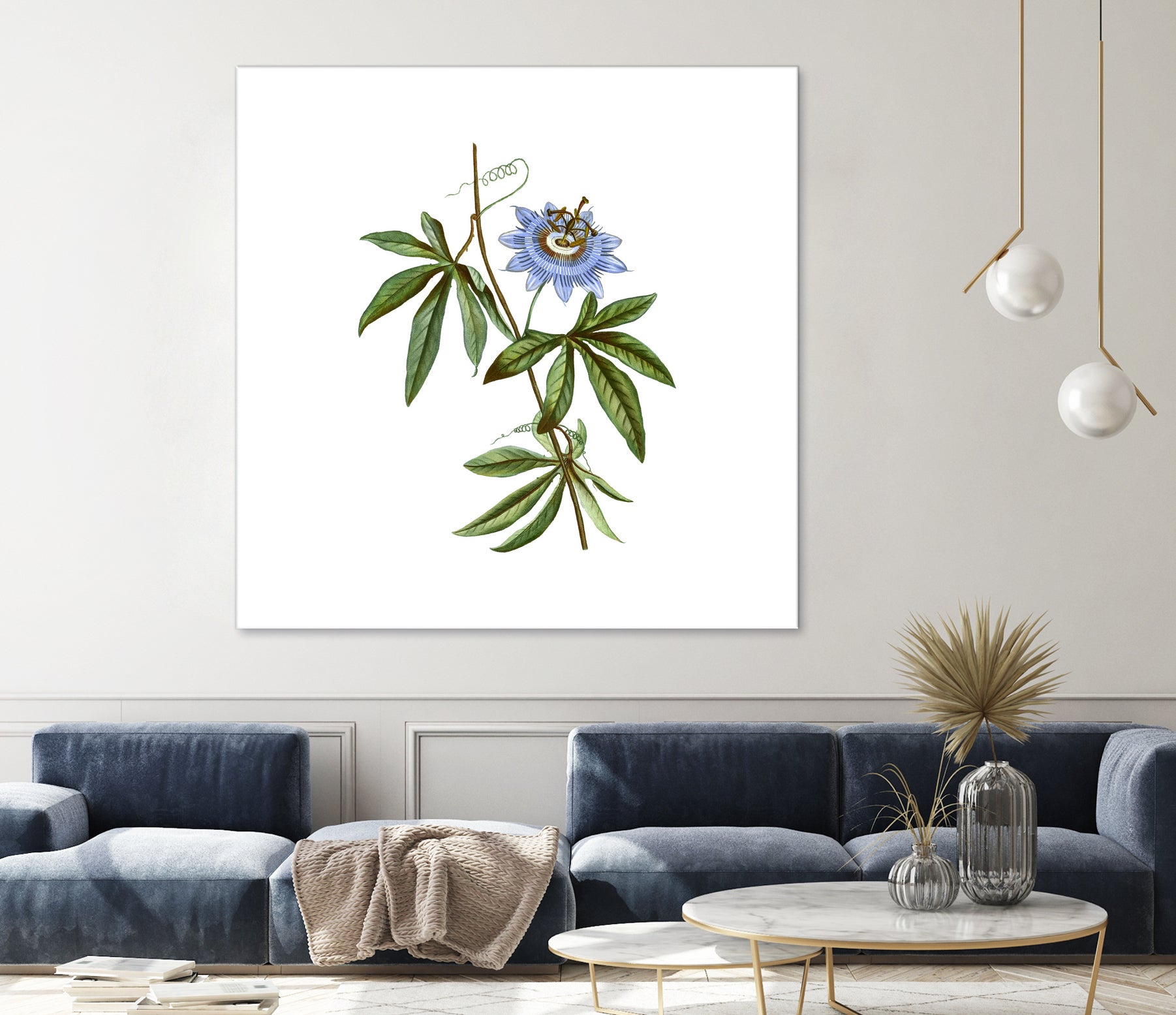 Vintage Blue Passionflower Botanical Illustration by Raul Andre Petrasanta on GIANT ART - blue mixed media