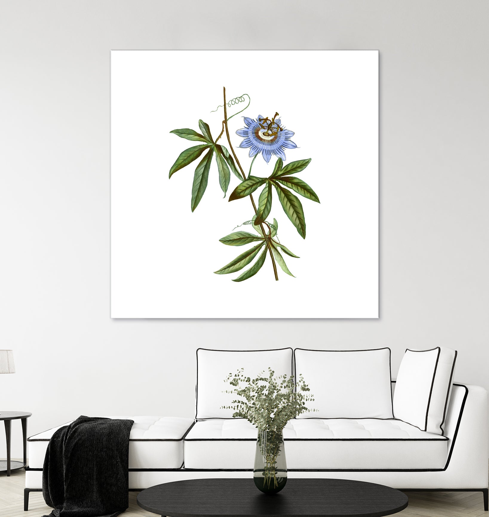 Vintage Blue Passionflower Botanical Illustration by Raul Andre Petrasanta on GIANT ART - blue mixed media