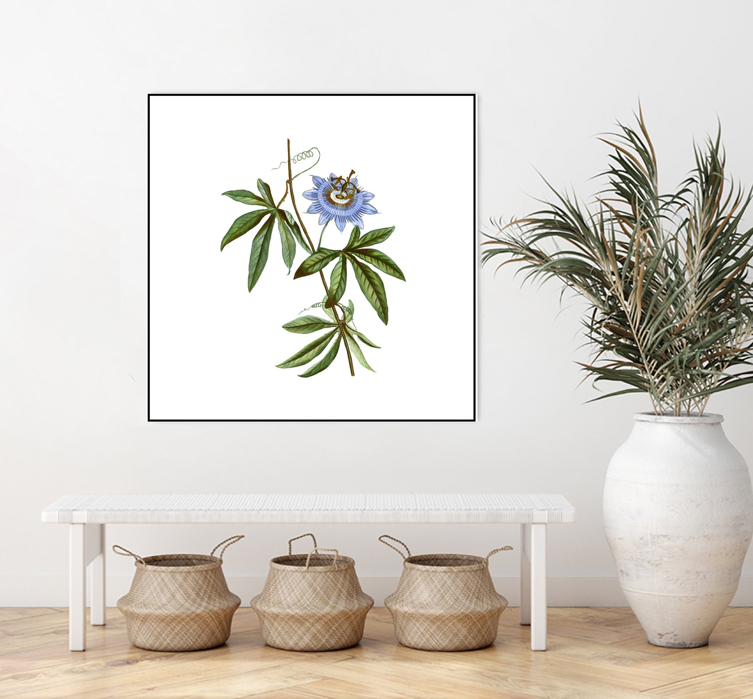 Vintage Blue Passionflower Botanical Illustration by Raul Andre Petrasanta on GIANT ART - blue mixed media