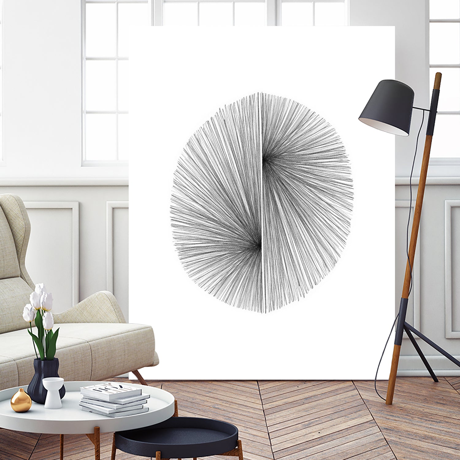 Mid Century Modern Geometric Abstract Circle Line Drawing by Janine Aykens on GIANT ART - gray mixed media