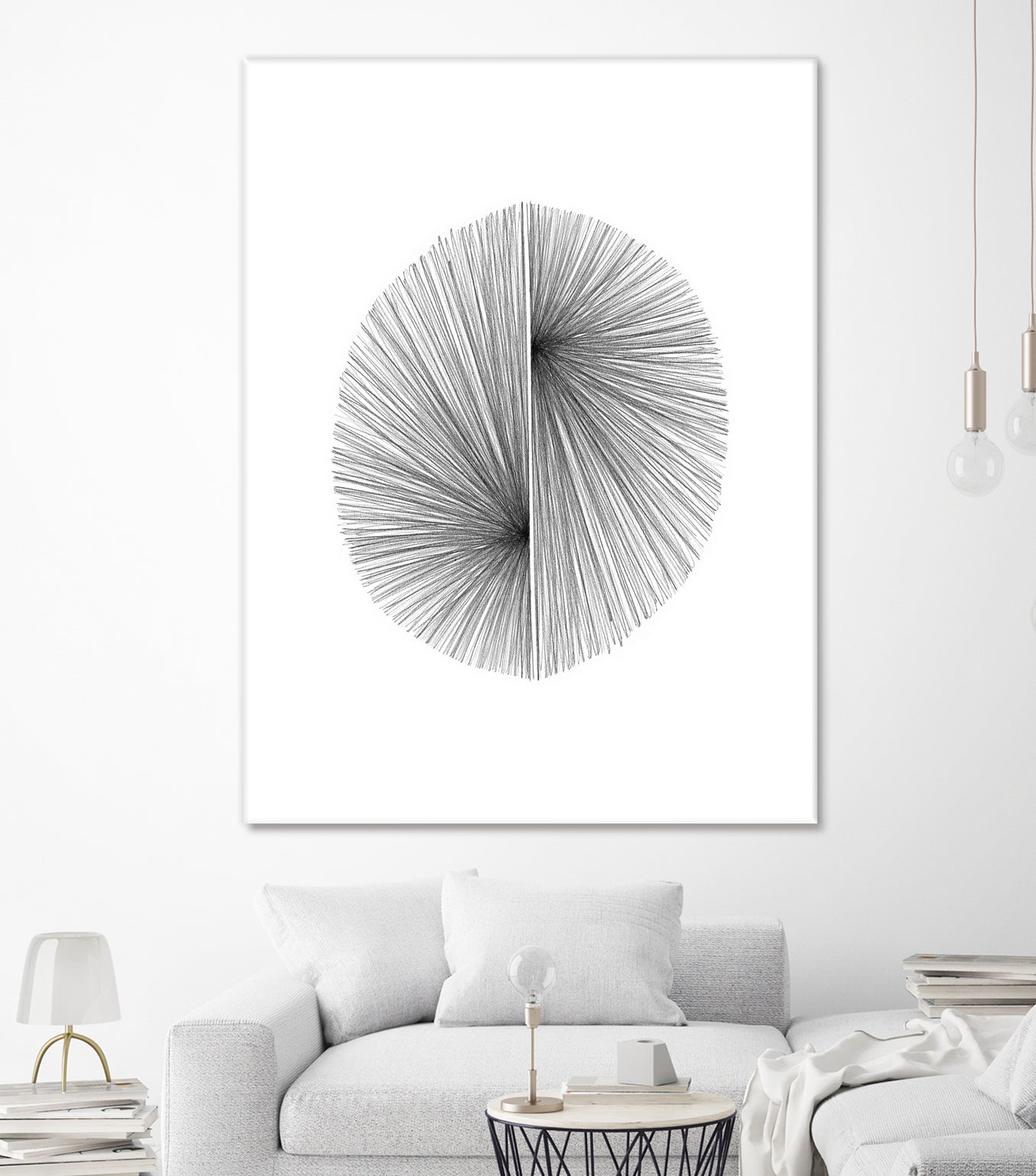 Mid Century Modern Geometric Abstract Circle Line Drawing by Janine Aykens on GIANT ART - gray mixed media