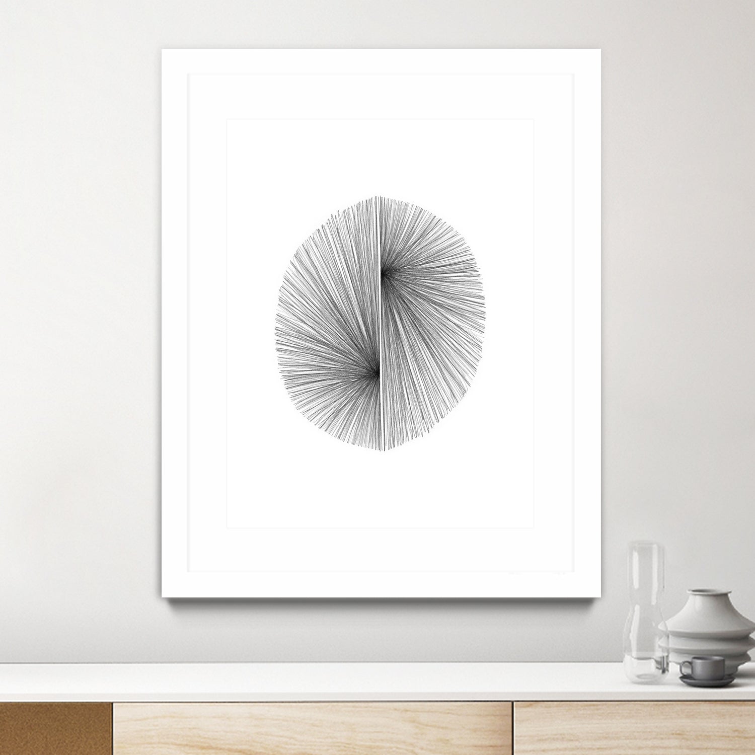 Mid Century Modern Geometric Abstract Circle Line Drawing by Janine Aykens on GIANT ART - gray mixed media