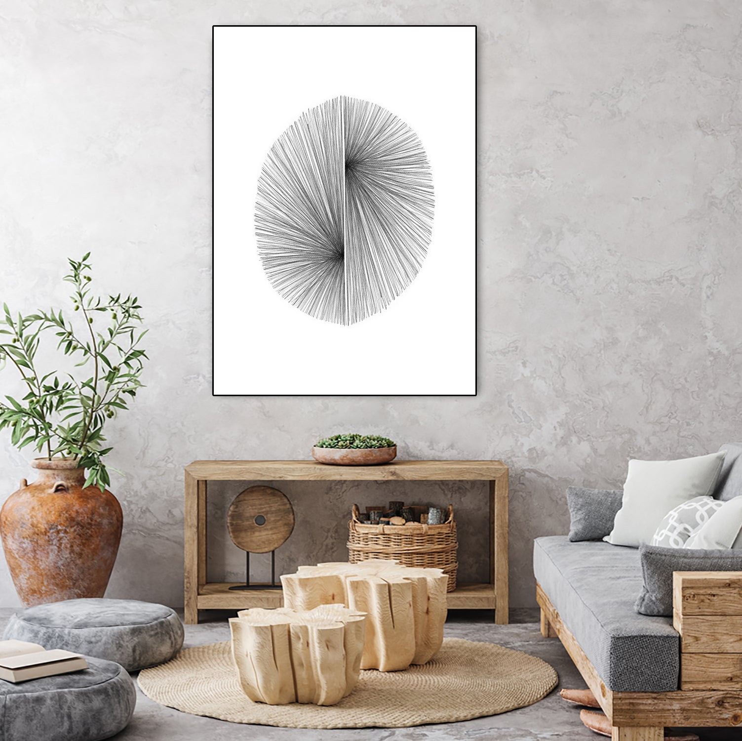 Mid Century Modern Geometric Abstract Circle Line Drawing by Janine Aykens on GIANT ART - gray mixed media