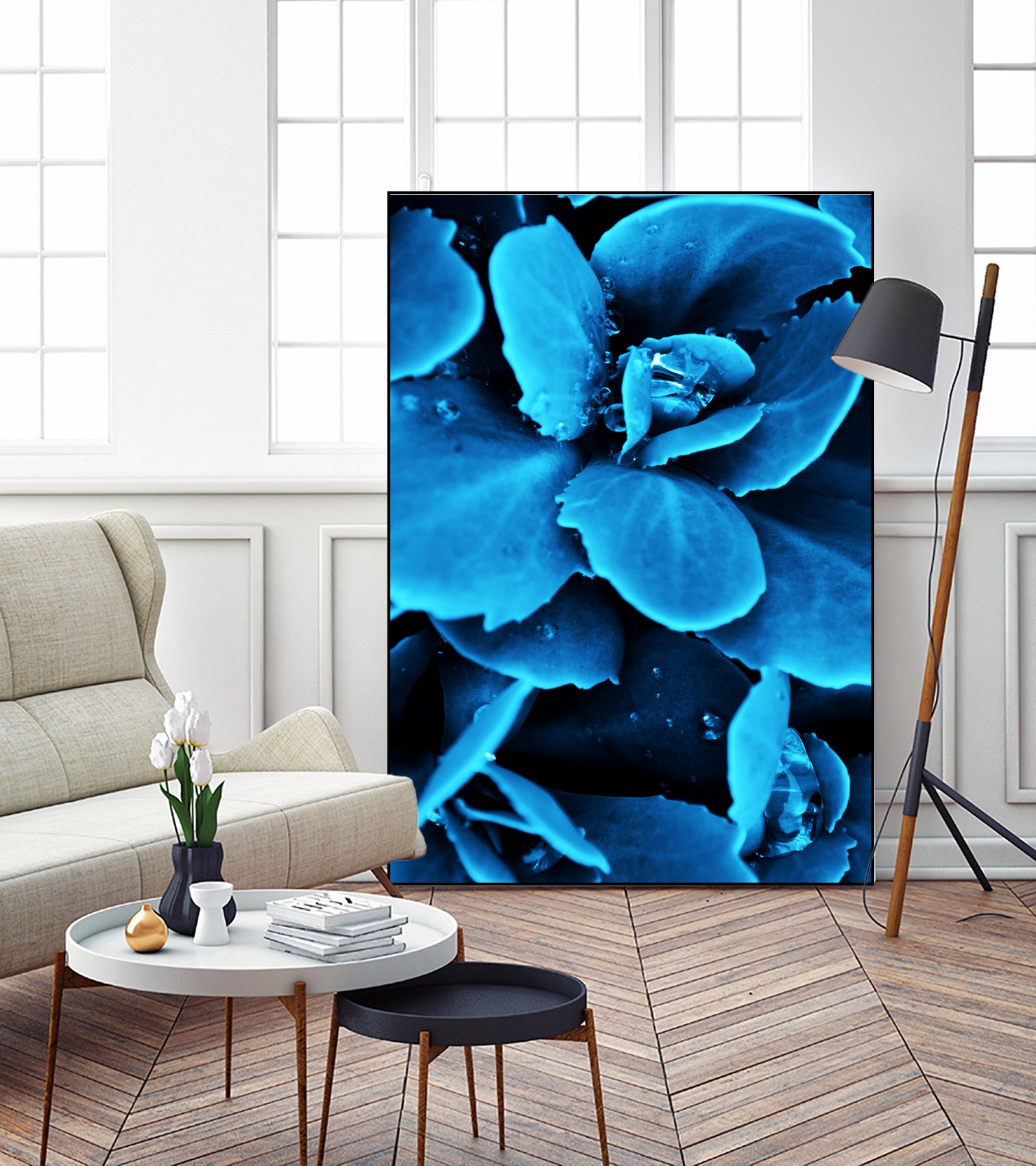 Succulent raindrops in blue by IOANNA PAPANIKOLAOU on GIANT ART - blue photo illustration