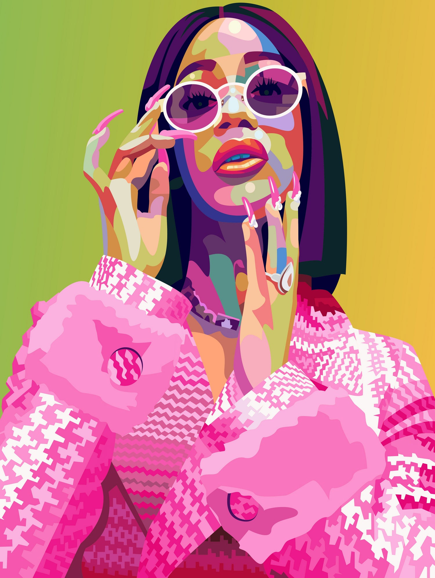 Cardi B Poster Print, Colorful Pop-Art, Wall Art Gift by kim huynh on GIANT ART - pink digital painting