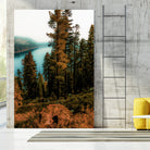 Pine tree with lake scenic at Emerald Bay Lake Tahoe by sutee monchitnukul on GIANT ART - orange photo manipulation