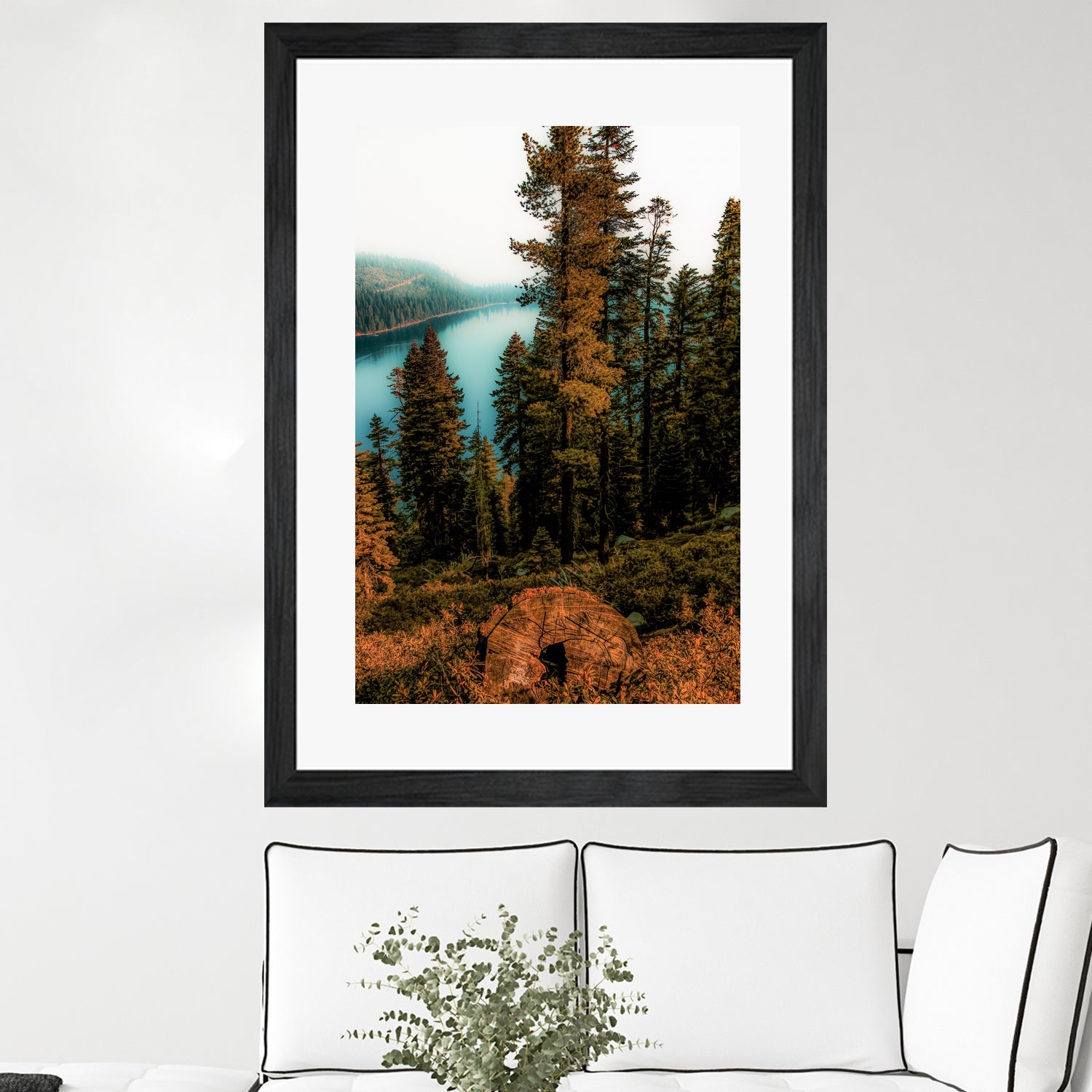 Pine tree with lake scenic at Emerald Bay Lake Tahoe by sutee monchitnukul on GIANT ART - orange photo manipulation