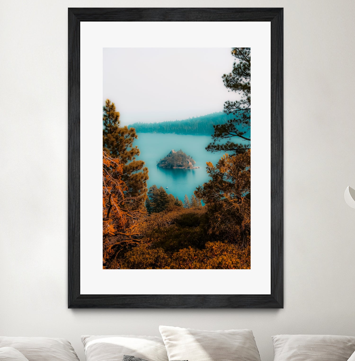 Beautiful island view at Emerald Bay Lake Tahoe California by sutee monchitnukul on GIANT ART - blue photo manipulation