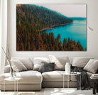 Pine tree and lake view at Emerald Bay Lake Tahoe California by sutee monchitnukul on GIANT ART - blue photo manipulation