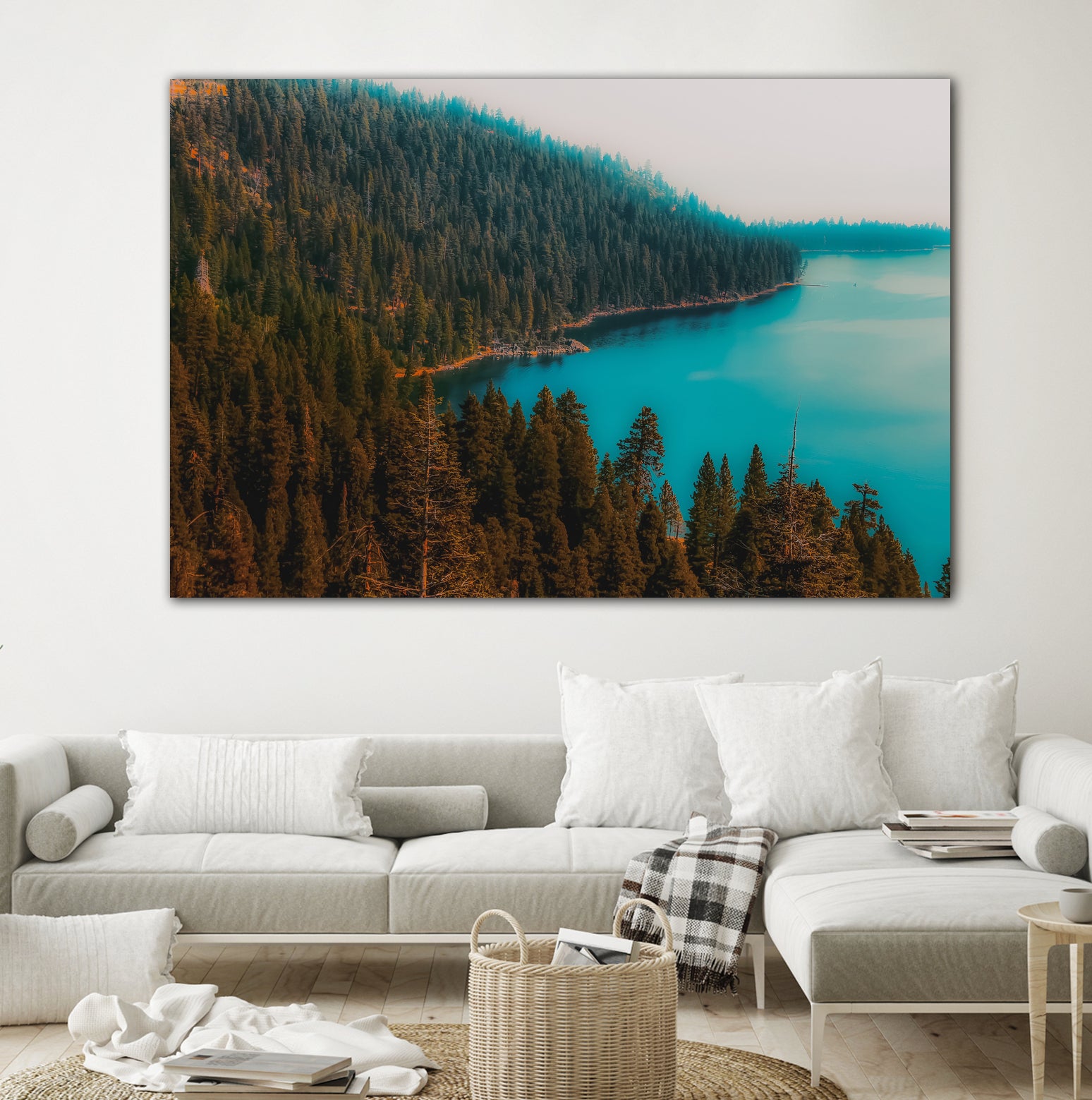 Pine tree and lake view at Emerald Bay Lake Tahoe California by sutee monchitnukul on GIANT ART - blue photo manipulation