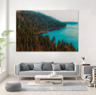 Pine tree and lake view at Emerald Bay Lake Tahoe California by sutee monchitnukul on GIANT ART - blue photo manipulation