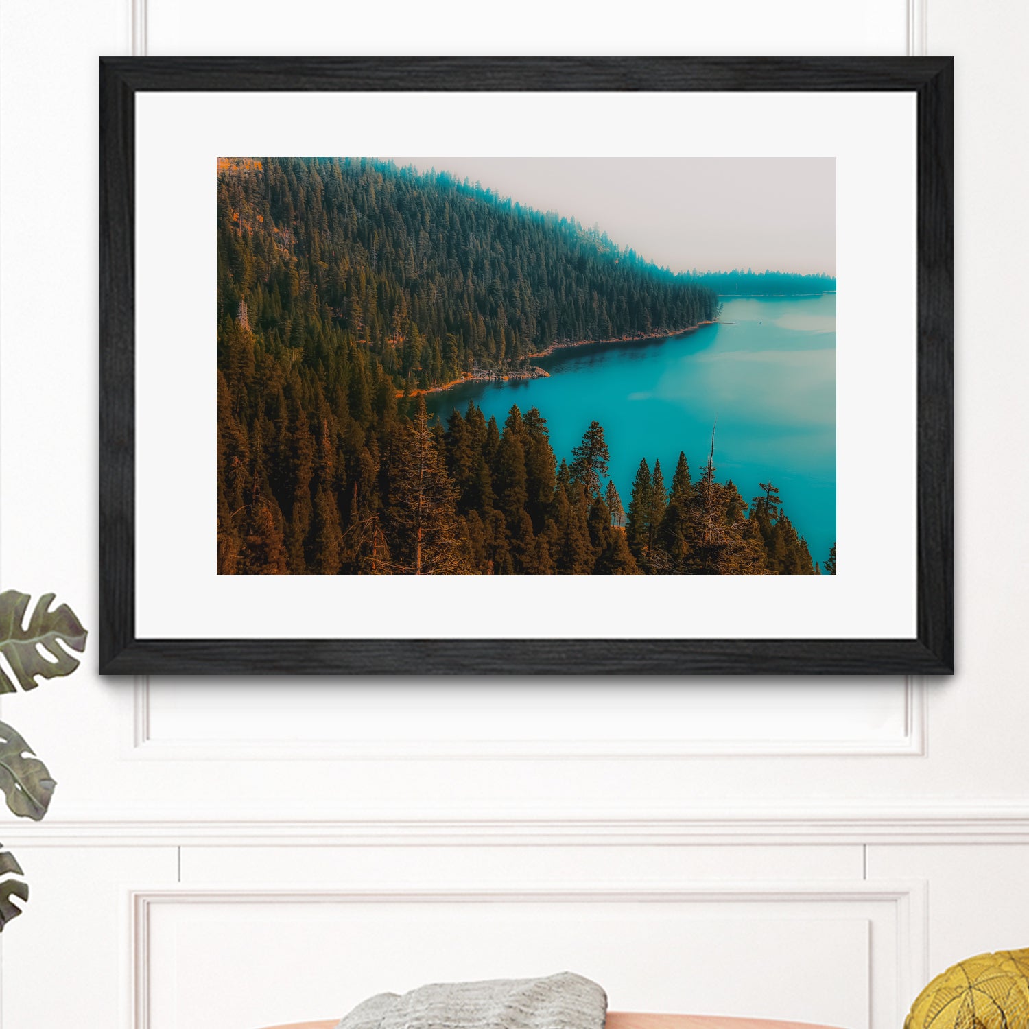 Pine tree and lake view at Emerald Bay Lake Tahoe California by sutee monchitnukul on GIANT ART - blue photo manipulation