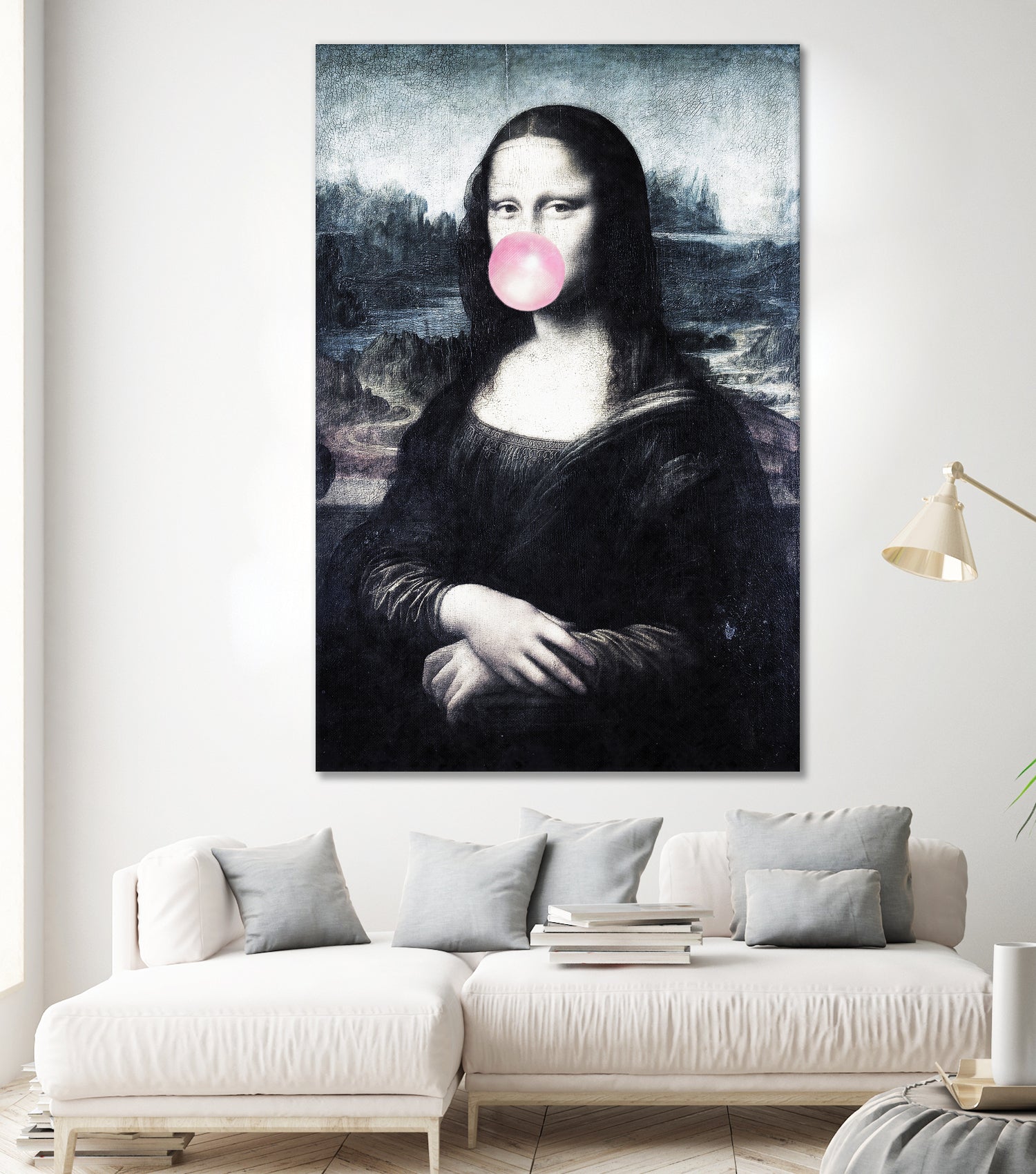 Mona Lisa blowing bubblegum bubbles by Menelaos Trompoukis on GIANT ART - blue digital painting