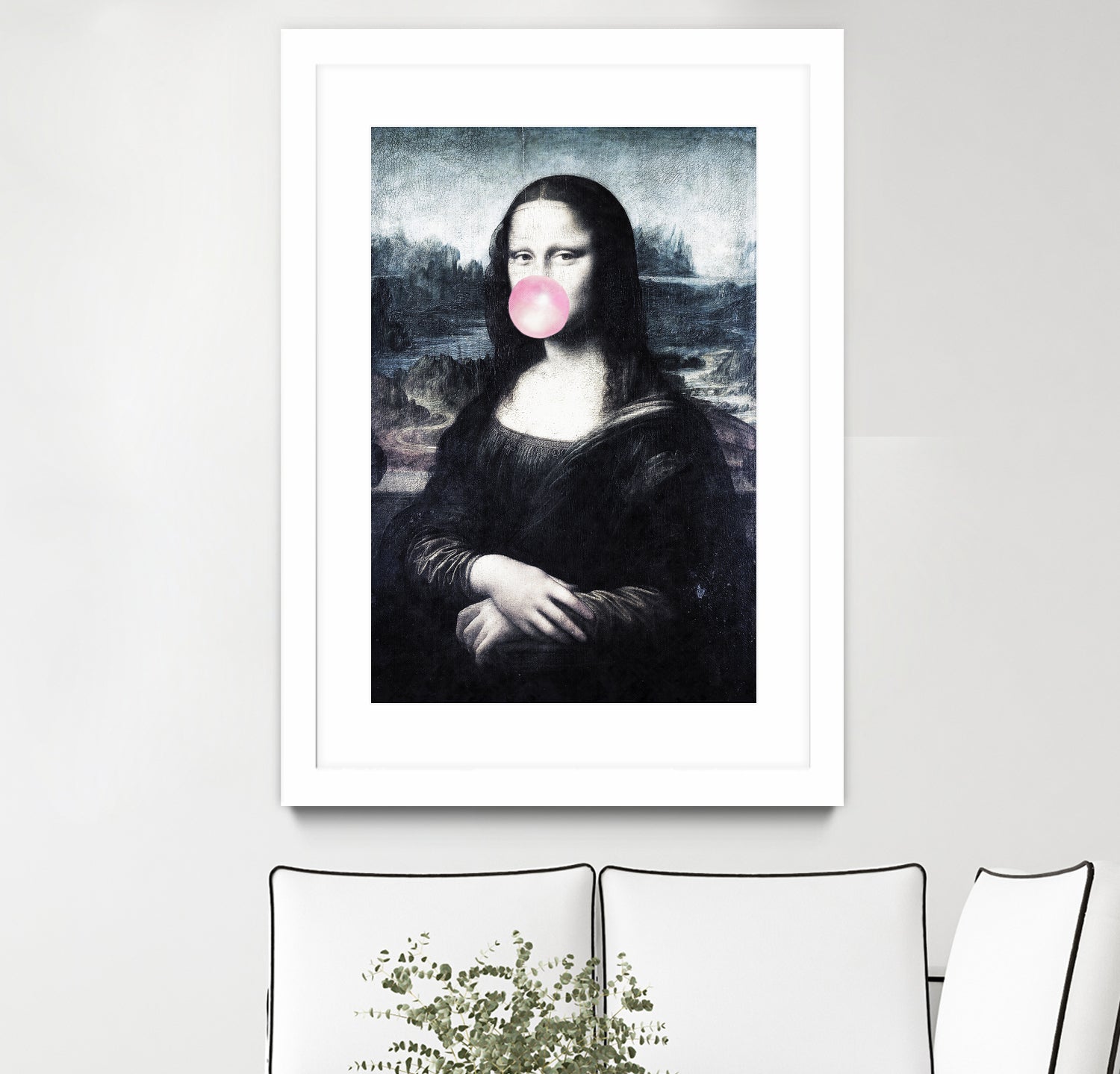 Mona Lisa blowing bubblegum bubbles by Menelaos Trompoukis on GIANT ART - blue digital painting