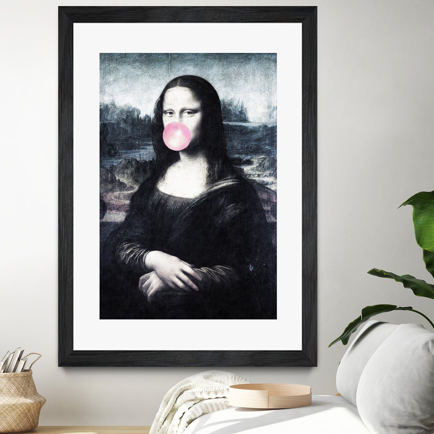 Mona Lisa blowing bubblegum bubbles by Menelaos Trompoukis on GIANT ART - blue digital painting