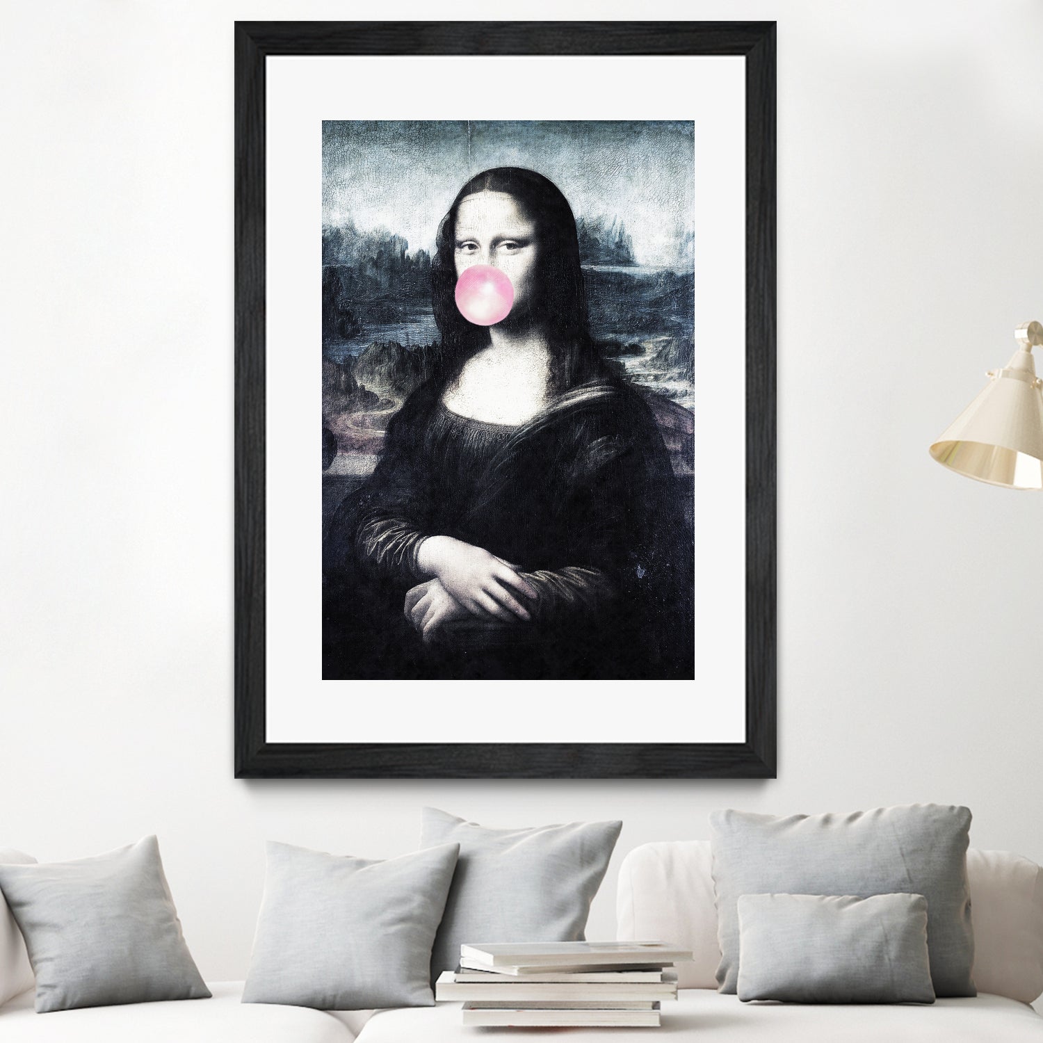 Mona Lisa blowing bubblegum bubbles by Menelaos Trompoukis on GIANT ART - blue digital painting