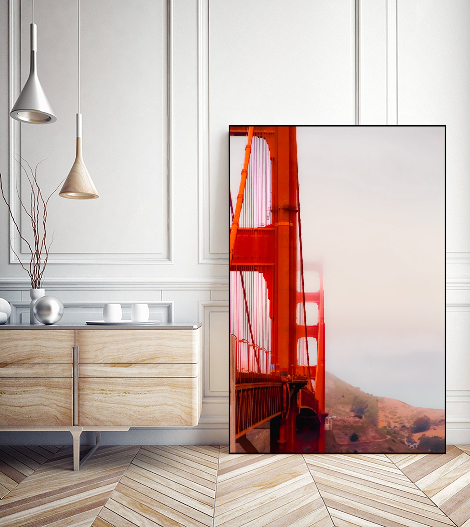 Closeup Golden Gate bridge with foggy sky San Francisco USA by sutee monchitnukul on GIANT ART - red photo manipulation