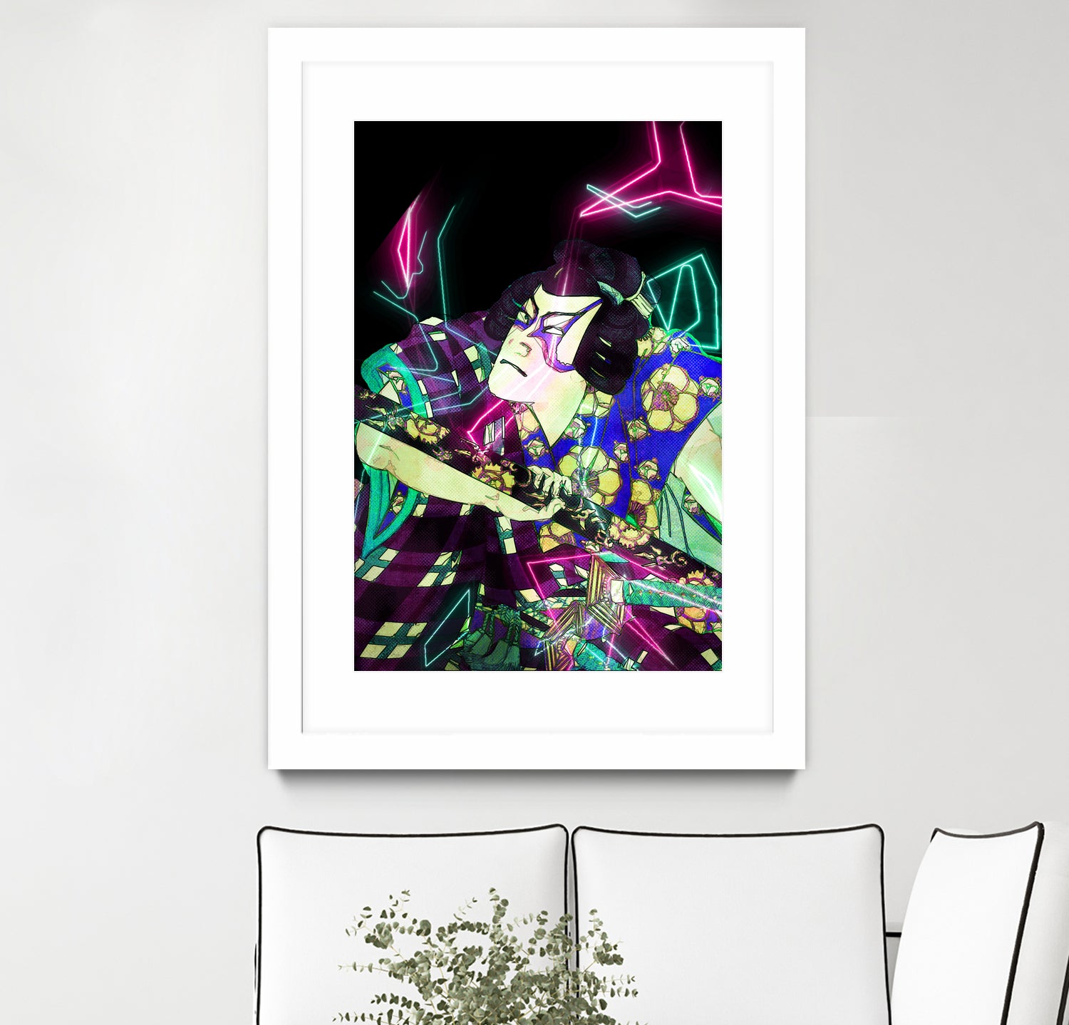 Samurai Japan Print Art Colored Neon Electric by Damian firenza on GIANT ART - fuchsia digital painting