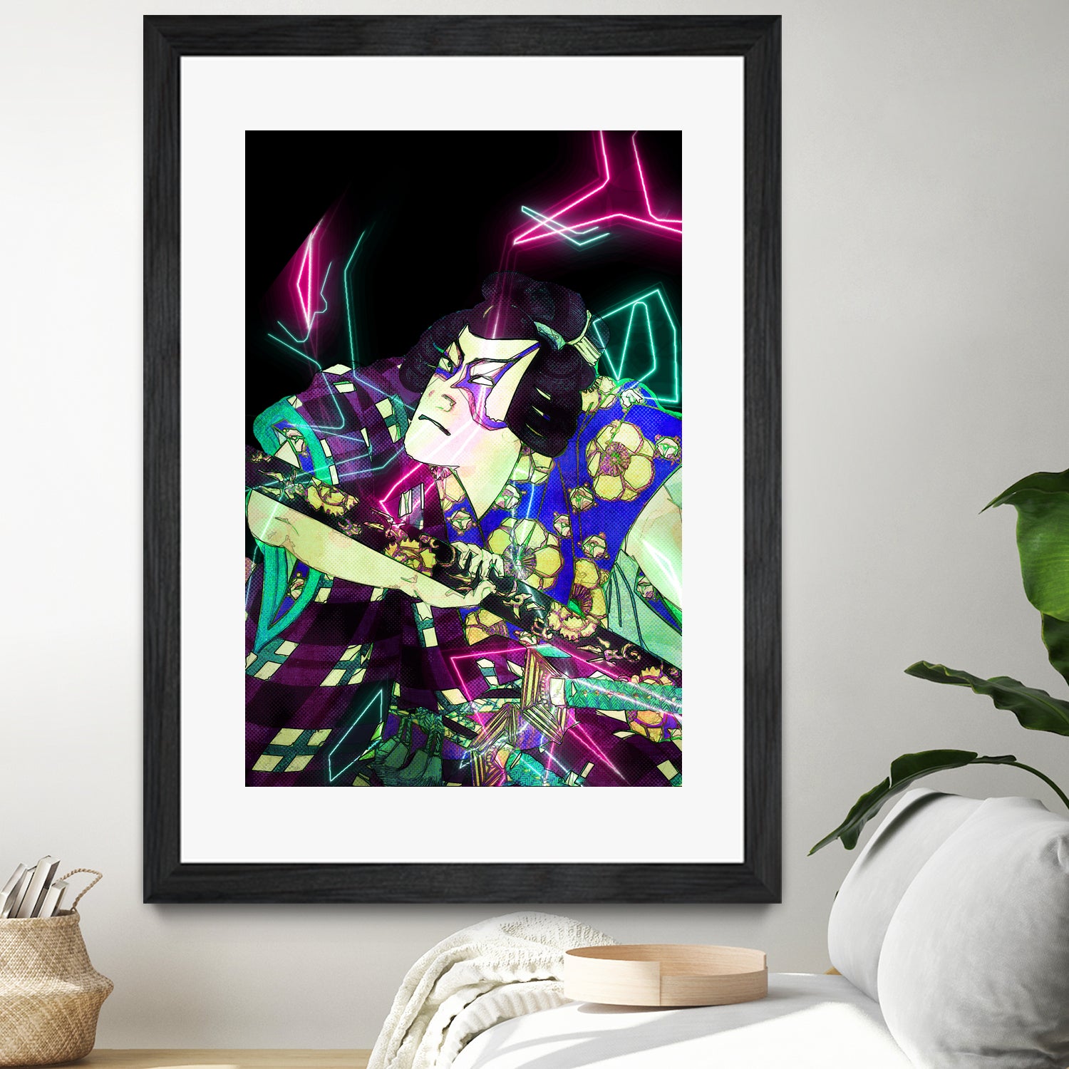 Samurai Japan Print Art Colored Neon Electric by Damian firenza on GIANT ART - fuchsia digital painting