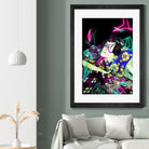 Samurai Japan Print Art Colored Neon Electric by Damian firenza on GIANT ART - fuchsia digital painting