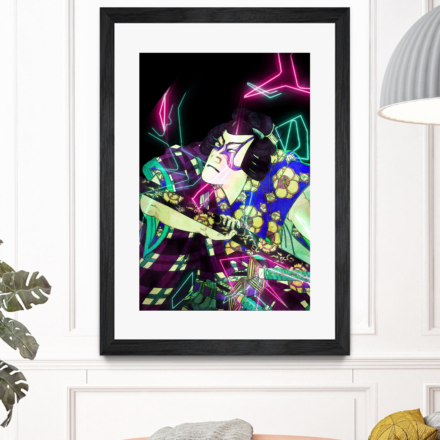 Samurai Japan Print Art Colored Neon Electric by Damian firenza on GIANT ART - fuchsia digital painting