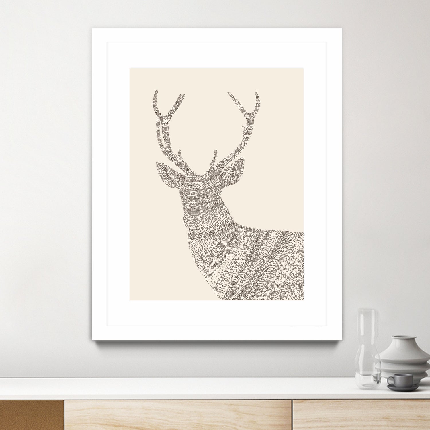 Stag / Deer (On Beige) by Florent Bodart on GIANT ART - digital drawing